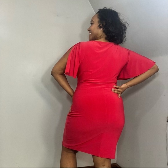 Ralph Lauren coral red bodycon midi dress short sleeve business casual everyday - Picture 5 of 16